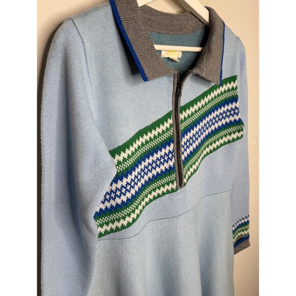 Maeve Striped 3/4 Sleeve Collared Fit & Flare Mini Dress Blue Green Women Medium - Picture 5 of 10